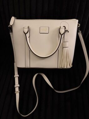DKNY Cream Leather Satchel with Tassel Charm